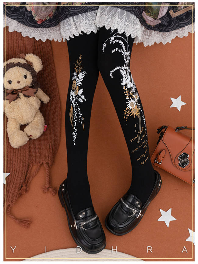 Yidhra Preserved Fresh Flower Printed Lolita Tights