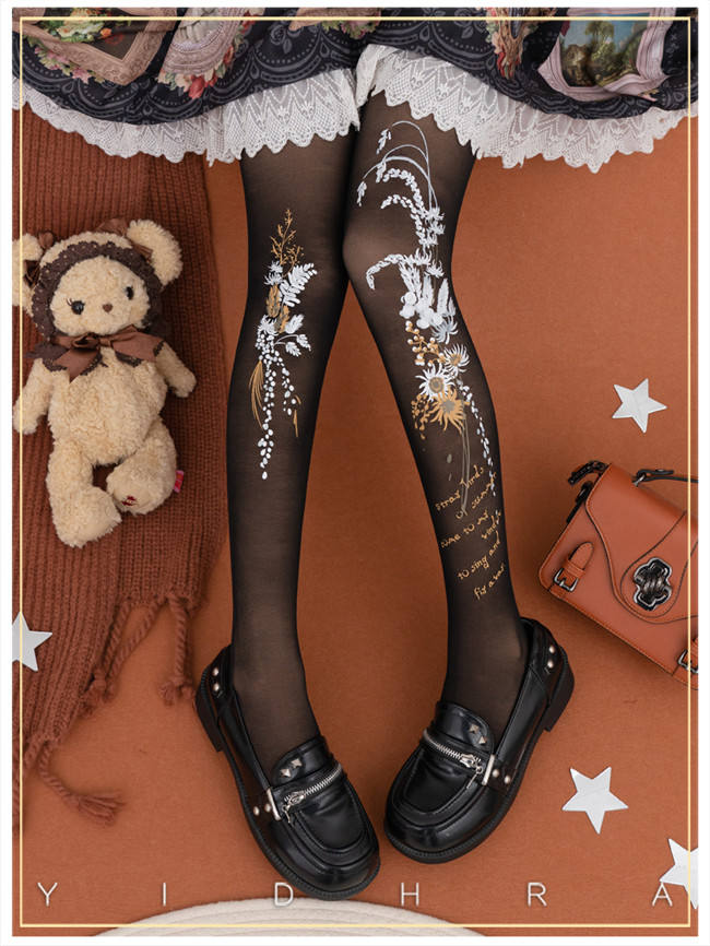 Yidhra Preserved Fresh Flower Printed Lolita Tights