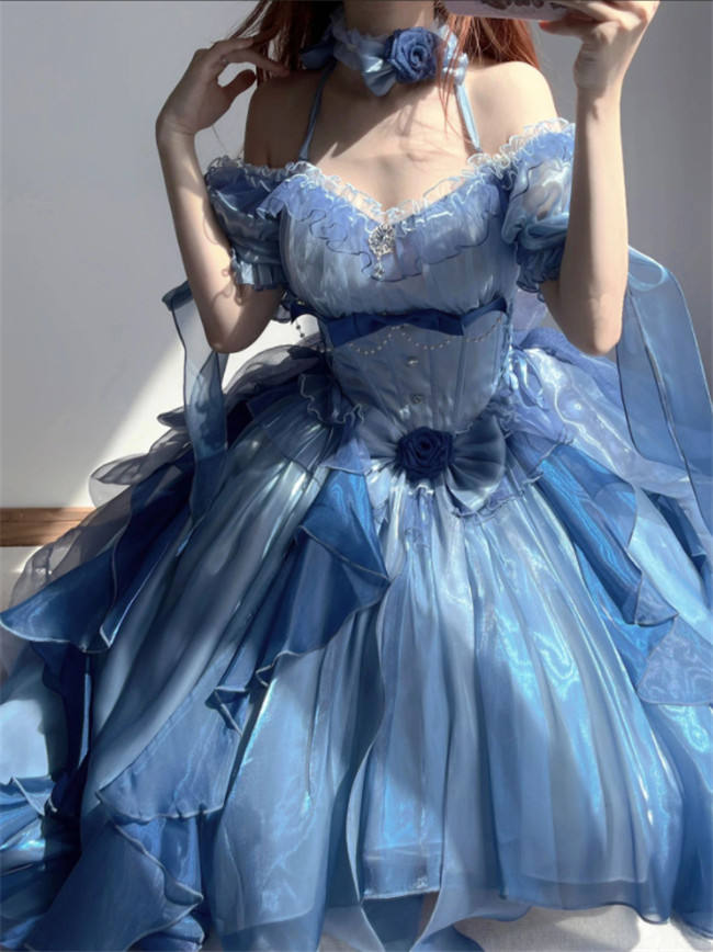 Blue Flower Wedding Dress Classic Lolita Dress Set