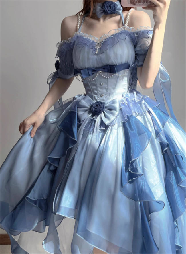 Blue Flower Wedding Dress Classic Lolita Dress Set