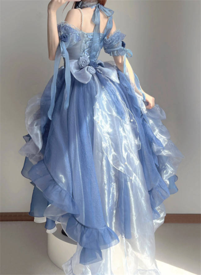 Blue Flower Wedding Dress Classic Lolita Dress Set