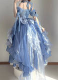 Blue Flower Wedding Dress Classic Lolita Dress Set Blue Size S - In Stock