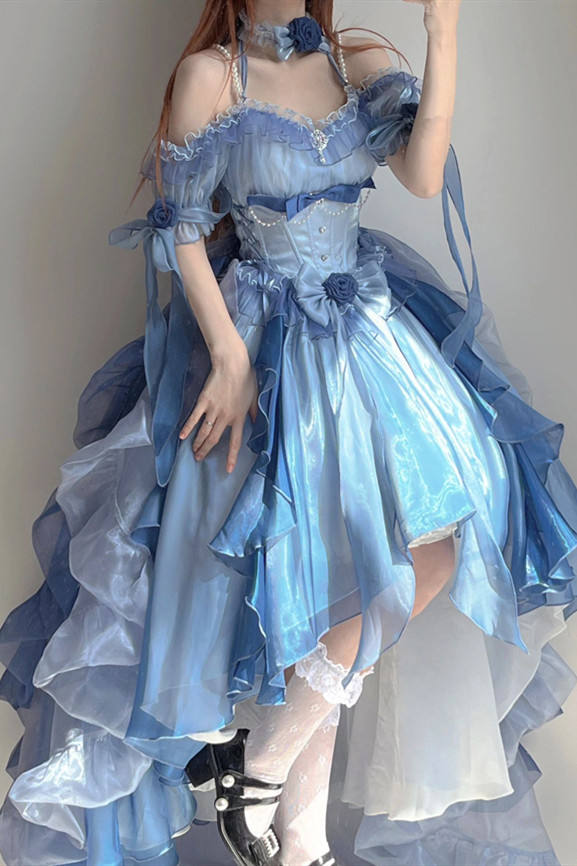 Blue Flower Wedding Dress Classic Lolita Dress Set