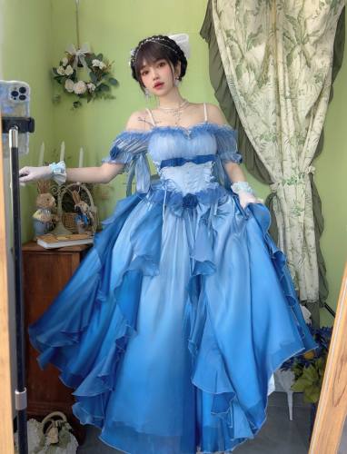 Blue Flower Wedding Dress Classic Lolita Dress Long Version