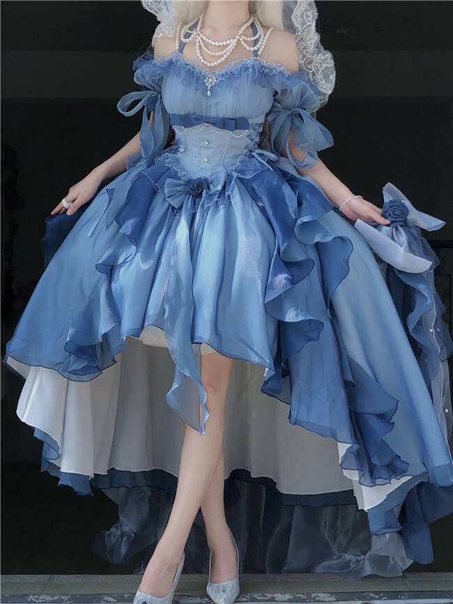 Blue Flower Wedding Dress Classic Lolita Dress Set
