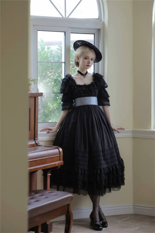 Farewell Rococo Black and Beige Lolita Dress
