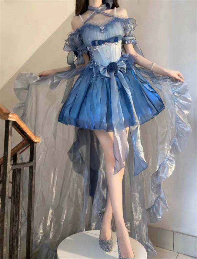 Blue Length Wedding Flower Dress Floor Lolita