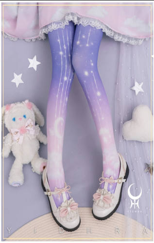 Star&Moon&Cloud Pantyhose Tights Cute Girl Lolita Color Light Blue & Purple  