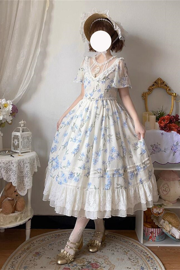 Magic Tea Party Lily Flower Wall Chiffon Lolita Dress -My Lolita Dress