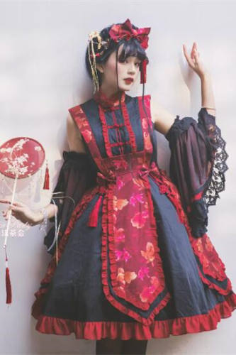 Magic Tea Party Fish Play Dream Qi Lolita Dress and Sleeves