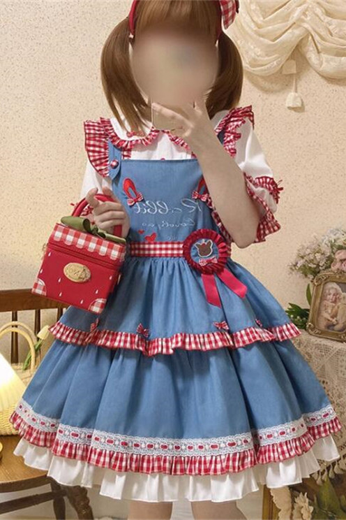 Denim Embroidery Sweet Lolita Salopette 2 Wear Ways