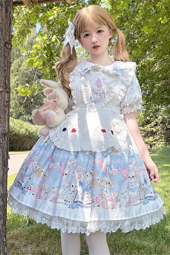 Cute Rabbits Sweet Lolita One Piece and Apron
