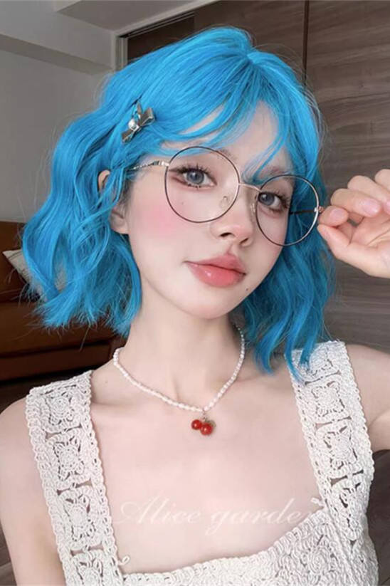 Alice Garden Summer Beach Blue Short Curls Lolita Wigs