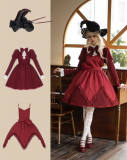 OP(with Neckbow) + Red Apron(with heart shaped pin) + Witch Hat