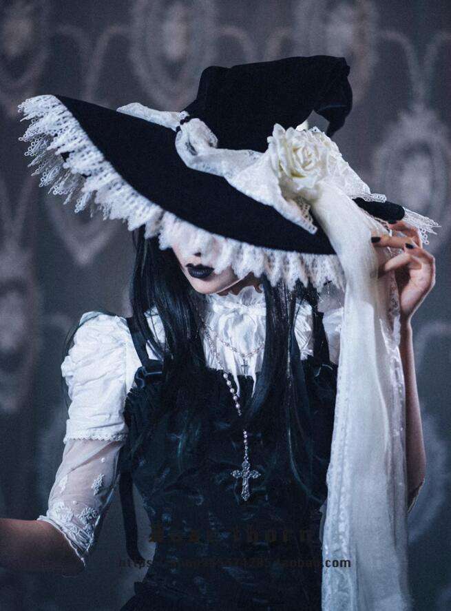 Dark Rose Lace Halloween Lolita Witch Hat