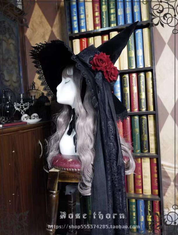Dark Rose Lace Halloween Lolita Witch Hat