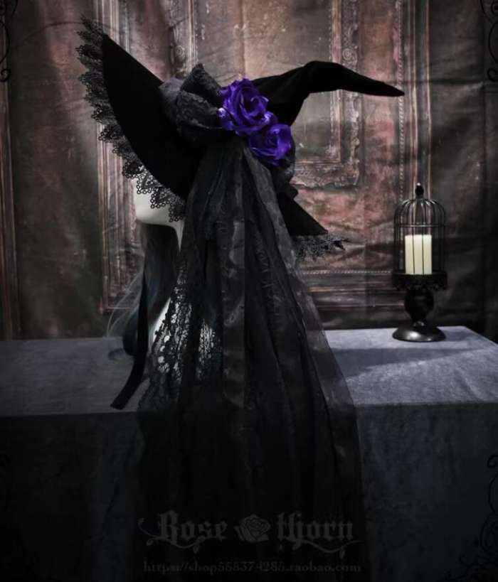 Dark Rose Lace Halloween Lolita Witch Hat