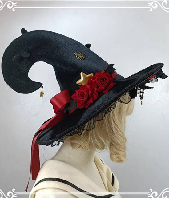 Dark Black Halloween Gothic Lolita Witch Hat