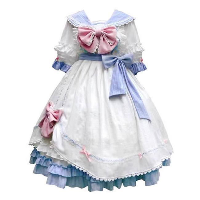 Basic Navy Collar Sailor Suit Student Girl Lolita OP, Top and Skirt