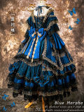 Bramble Rose Blue Morpho Luxury Lolita Dress, Choker and Headdress - In Stock