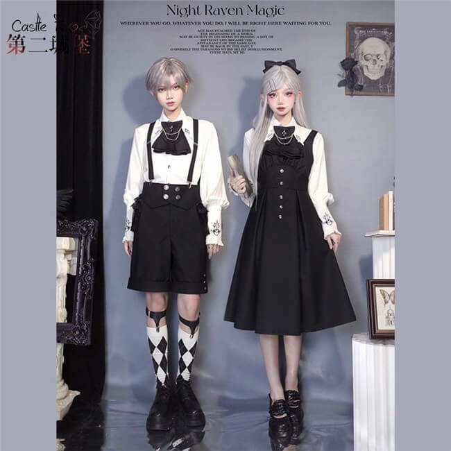 Castle Too Night Raven Magic Ouji Lolita Pants, Blouse, JSK, Cape and Necktie