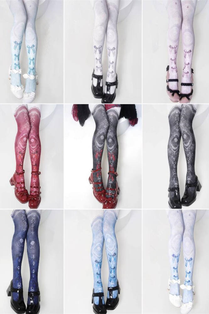 The Peacock Feather~ Vintage Double-sides Printed Lolita Tights