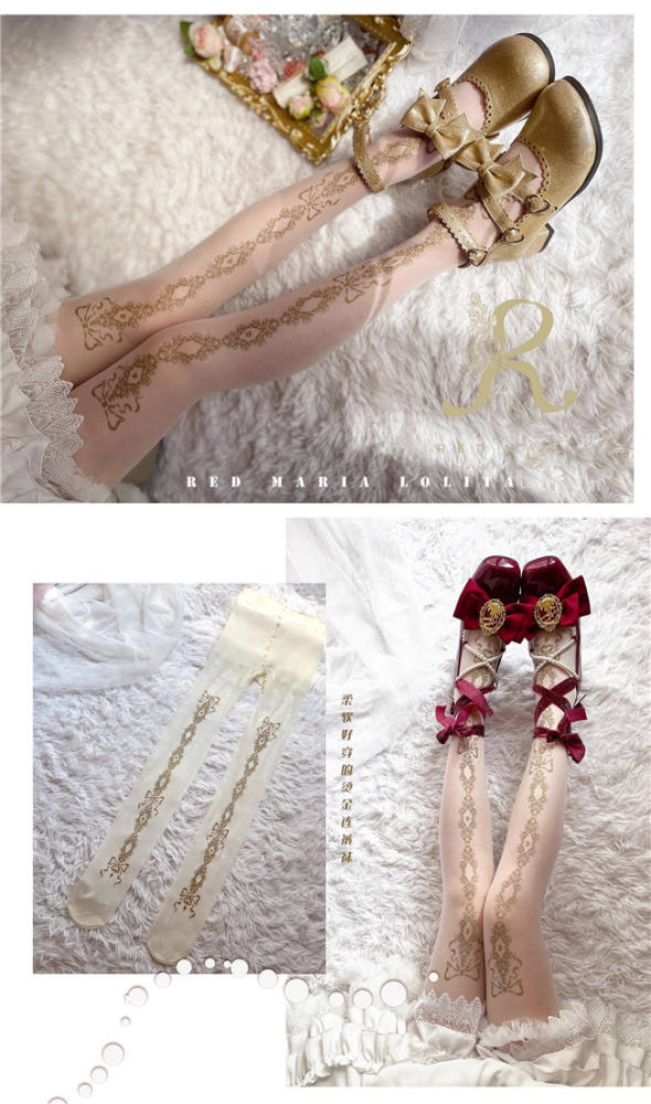 Retro Gold-stamping Flower Vine Summer Lolita Tights