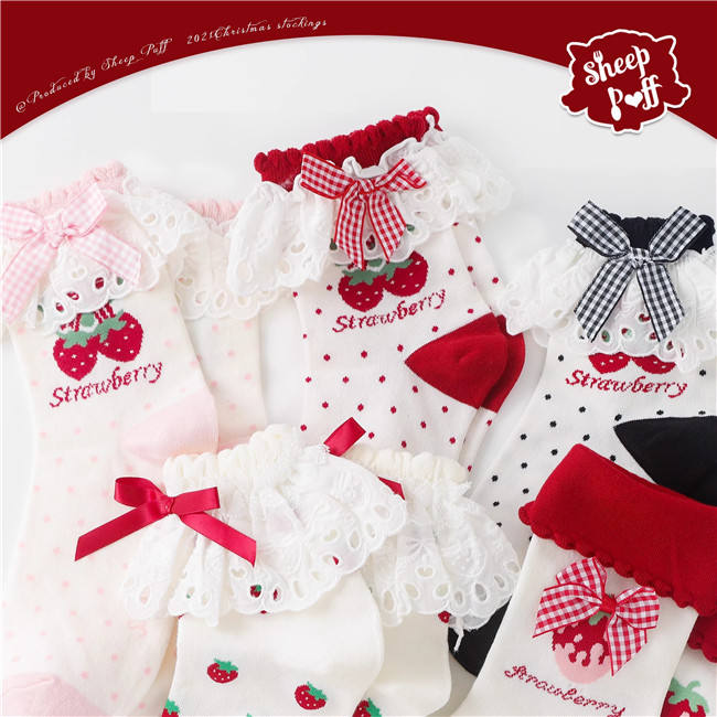 Sheep Puff Strawberry Lolita Socks
