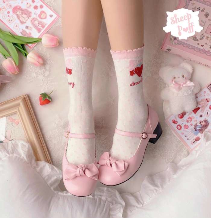 Sheep Puff Strawberry Lolita Socks