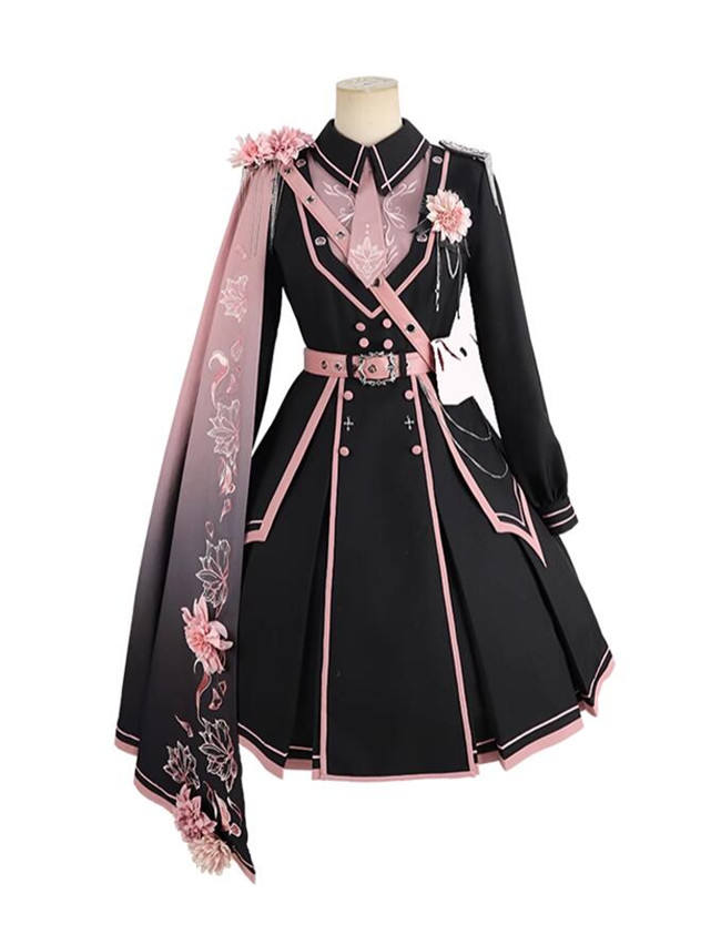Pink Sakura Military Lolita Dress and Cape