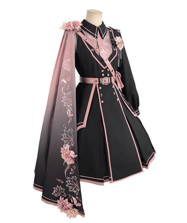 Pink Sakura Military Lolita Dress and Cape