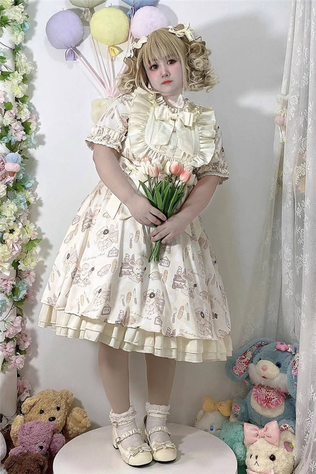 Plus Size Bunny Making Bread Sweet Lolita Dress