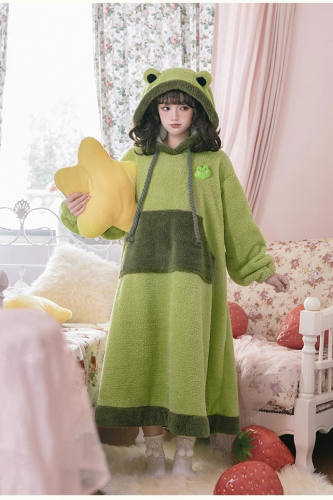 Withpuji Frog Winter Warm Home Wear Dress
