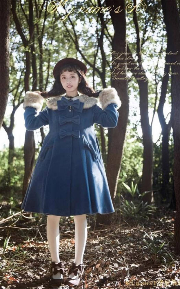 Sweet A-shaped Lolita Long Coat  Dark Green S - In Stock