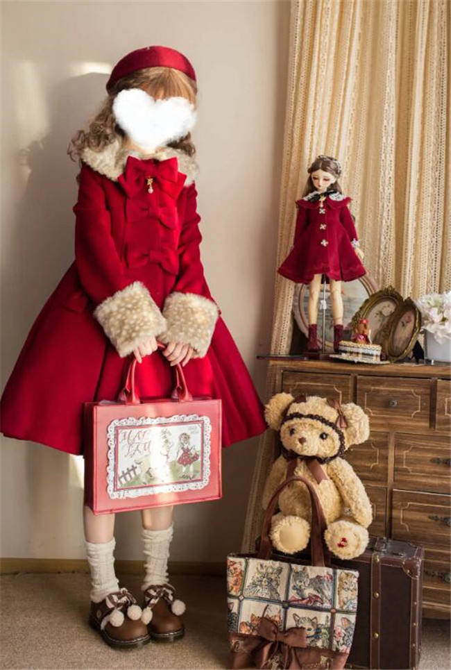 Sweet A-shaped Lolita Long Coat  Dark Green S - In Stock