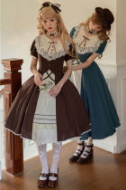Forest Night Front Open Lolita Dress One Piece Brown Short Version 2XL - In Stock