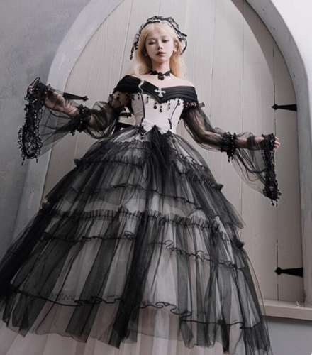 Black Gothic Lolita Dress With Corset - Black Ball Gown Wedding