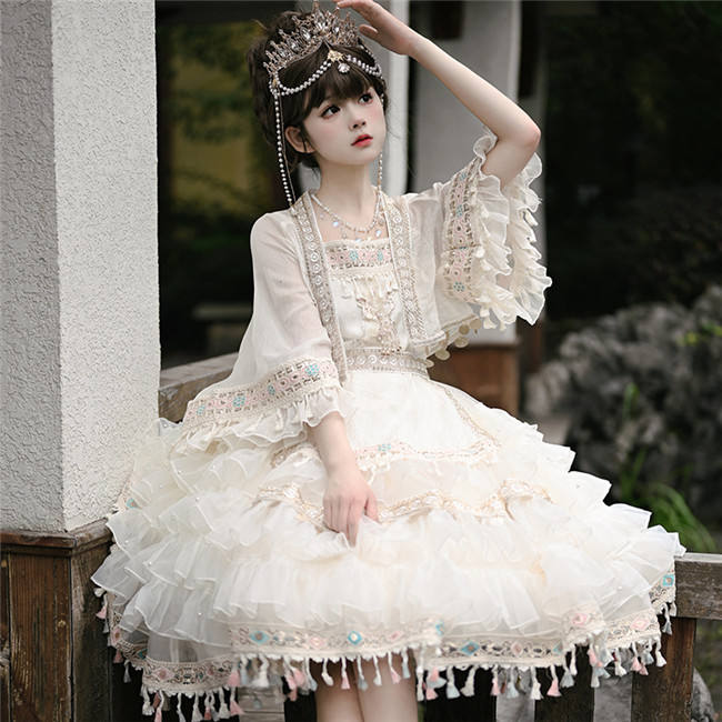 Cat Fairy Dairy Wear Princess Chiffon Skirt, Top and Shawl Coat