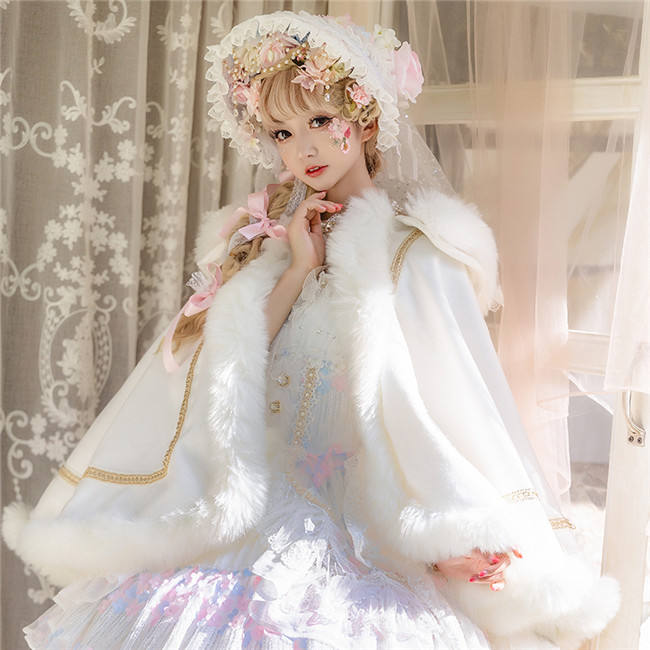 Sweet Fur Collar Cape Coat