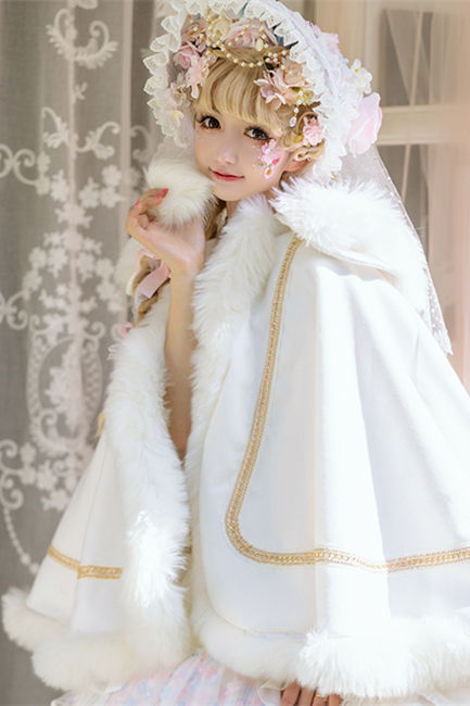 Sweet Fur Collar Cape Coat