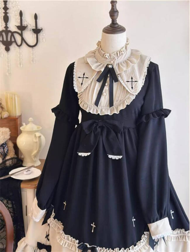 Dark Black Vintage Plus Size Lolita Dress