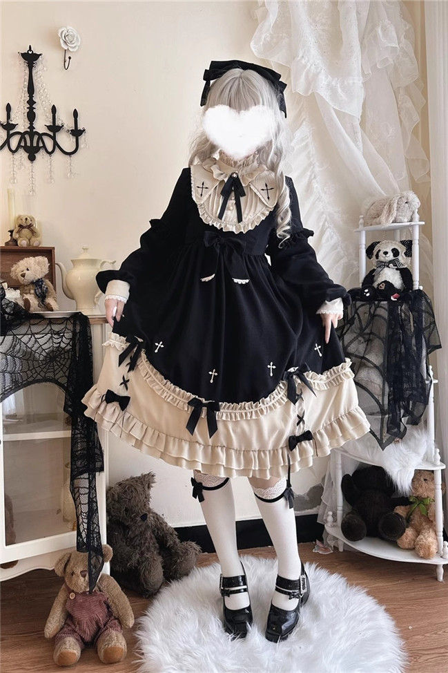 Dark Black Vintage Plus Size Lolita Dress