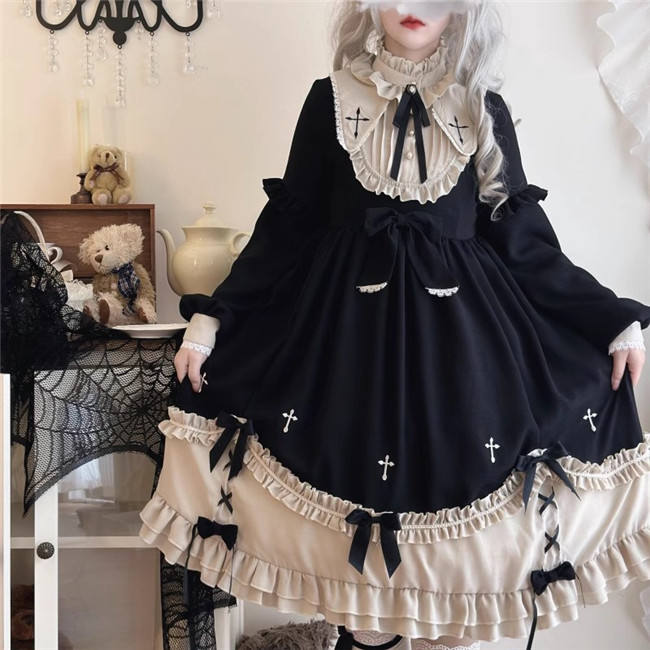 Dark Black Vintage Plus Size Lolita Dress