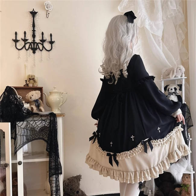 Dark Black Vintage Plus Size Lolita Dress