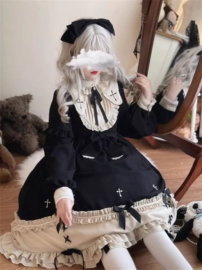 Dark Black Vintage Plus Size Lolita Dress