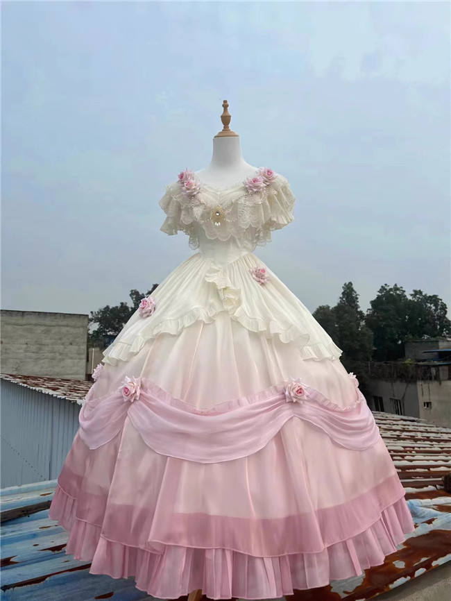 Meowing and Fruity Tana Manor Ombre Vintage Lolita Wedding Dress