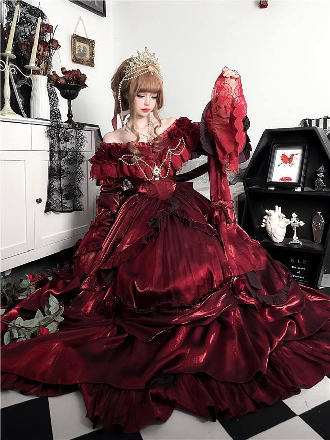Meowing and Fruity Tana Manor Vintage Red Lolita Wedding Dress