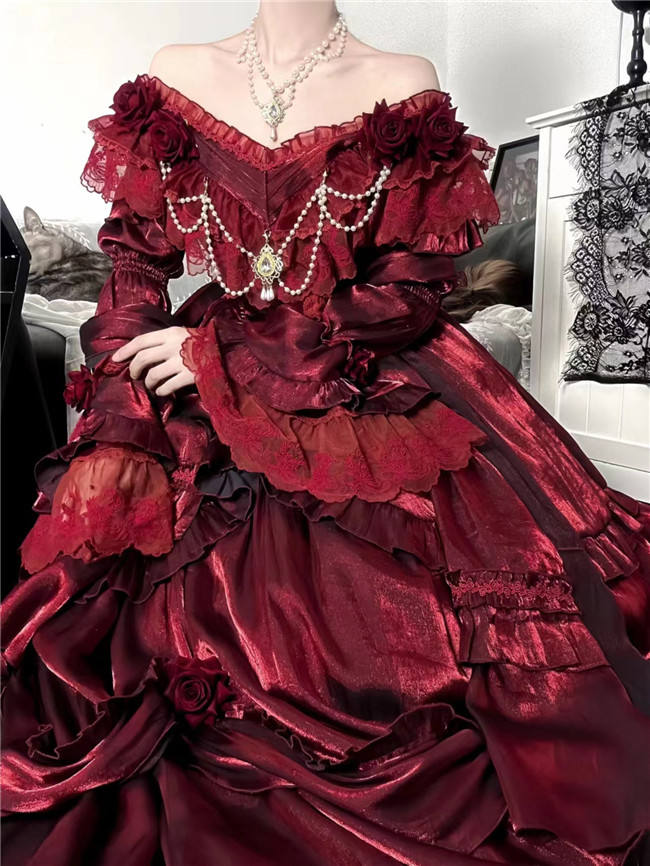 Meowing and Fruity Tana Manor Vintage Red Lolita Wedding Dress