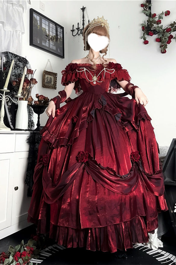 Meowing and Fruity Tana Manor Vintage Red Lolita Wedding Dress