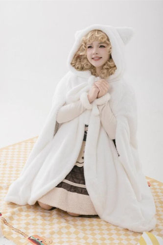 Withpuji White Winter Lolita Cape Coat